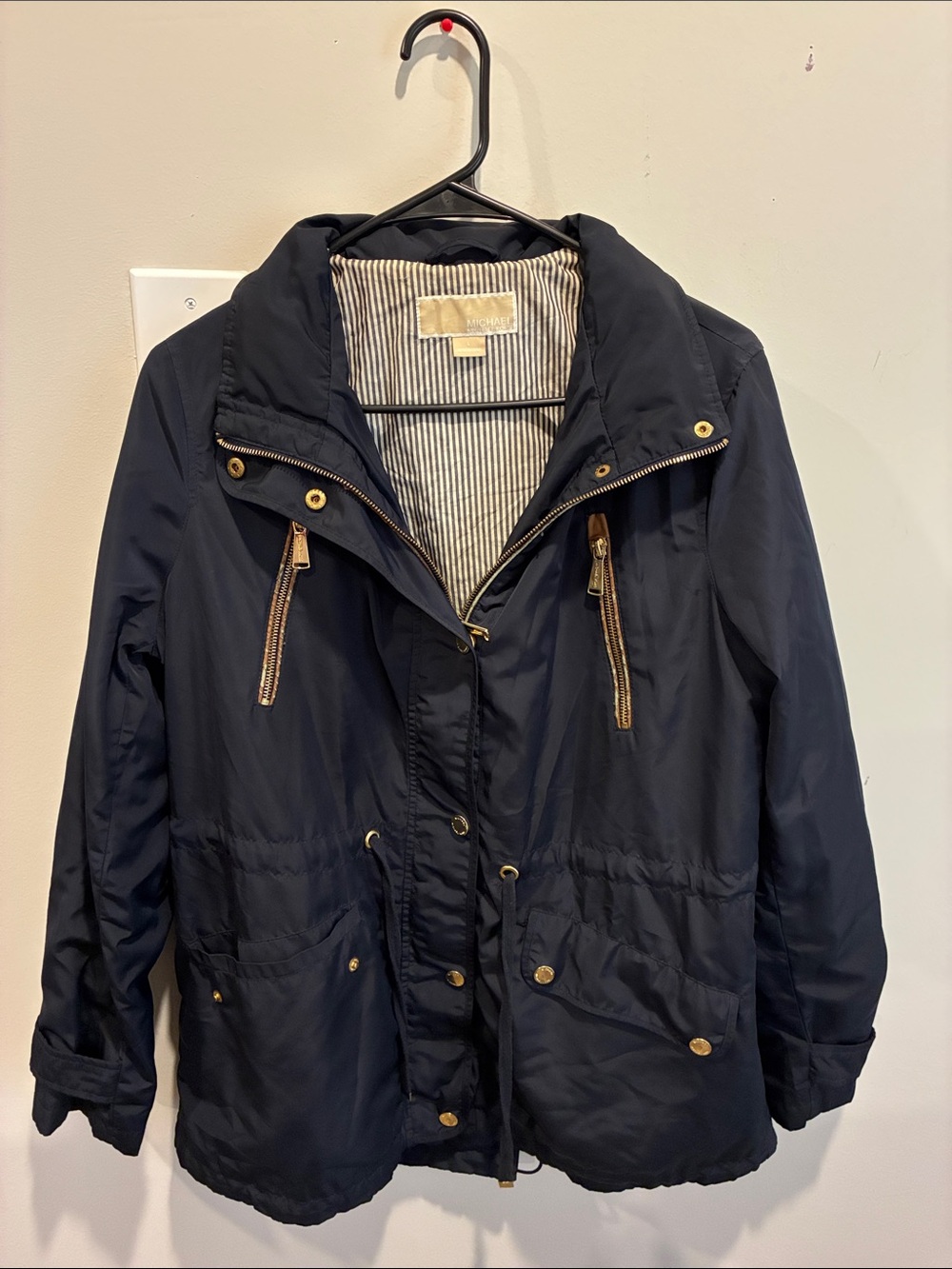 Michael Kors Navy Utility Jacket with Gold Hardware